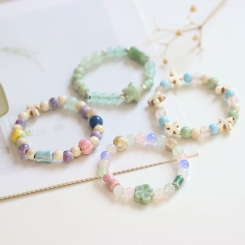 Маленький свежий глазурованный керамический браслет в лесном стиле Цзиндэчжэнь, новый браслет в этническом стиле в стиле шинуазри, студенческий фарфоровый браслет из бисера, ювелирные изделия 680