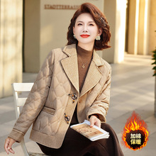 新款妈妈装高级感西装领加棉外套棉服中年女装时尚洋气小香风棉衣