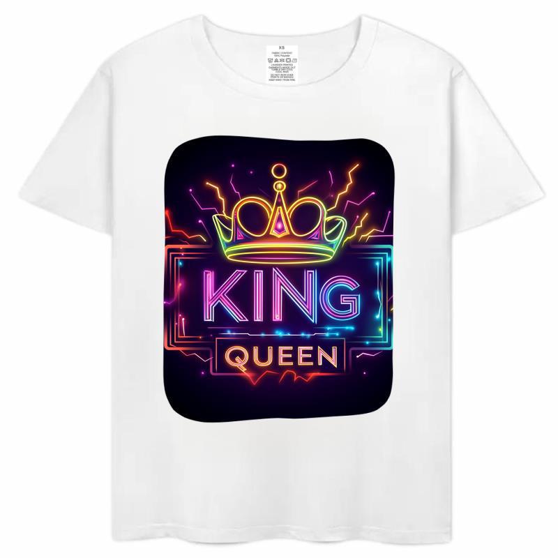 King Queen King Queen White Round Neck Youth Tops Kidsren's Short-Sleeved DIY Custom T-Shirt Primary School