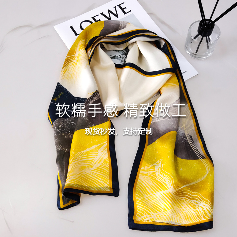 韓国のシルクの小さい長いスカーフの髪の輪の卸売りの純粋な蚕のシルクの砕花のリボンの長いスカーフの女性|undefined