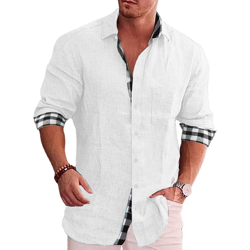 Camisa de hombre manga larga 2022 otoño europeo y americano casual hombres Camisa de algodón y lino hombres Amazon Comercio exterior camisa hombres