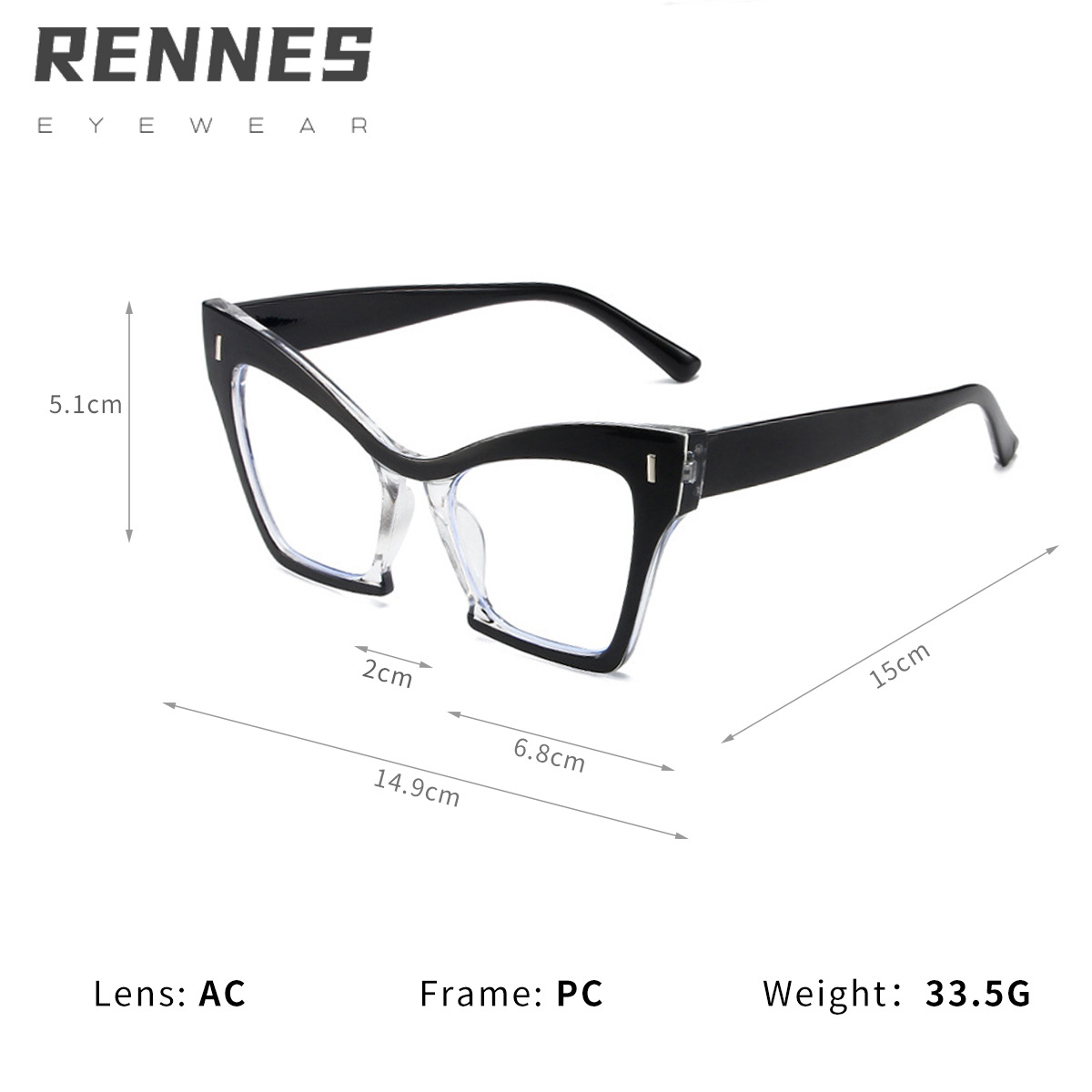 Marco grande transfronterizo a juego de color, cara sin personalidad, ojos de gatito, lente plana anti-luz azul, gafas de montura de miopía europeas y americanas