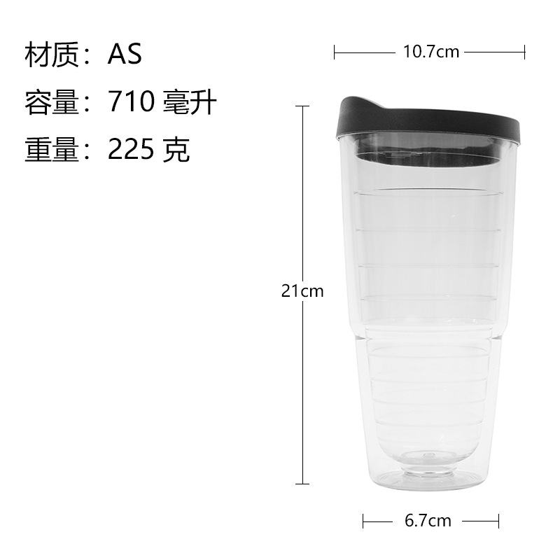 Nuevo moderno vaso de agua de plástico para beber directo 24oz vaso de rosca de doble capa de plástico grueso multicolor para bebidas frías