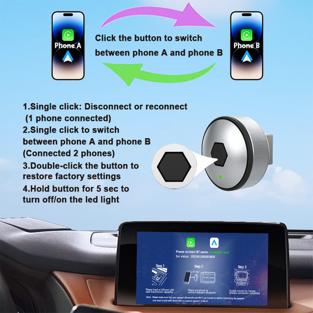Cross-border one-click switching new carplay box Android two-in-one box wireless adapter for in-car connectivity