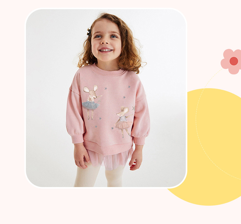Round Neck Neckline Regular Fit Fit Type Cartoon Pattern Little Maven Autumn Long Sleeve Girl Suit Mesh Children Suit Cute Cartoon Girl Suit