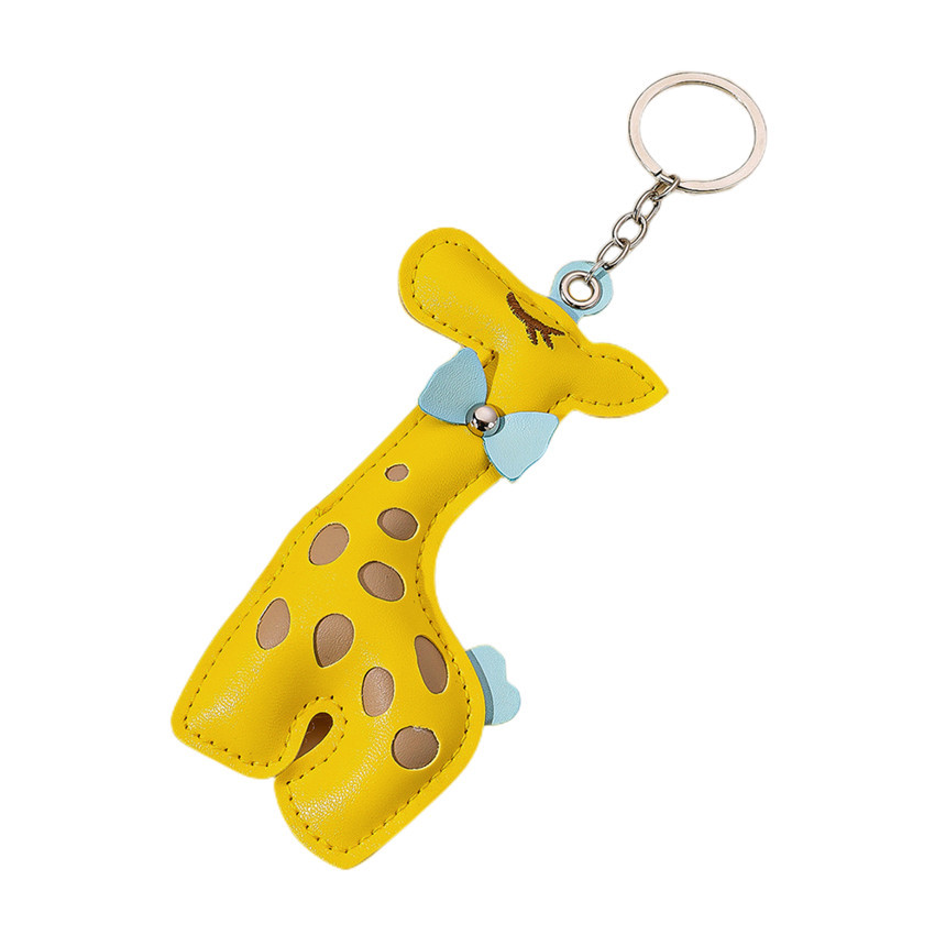Unisex Gender Cartoon Style Cute Giraffe Pu Leather Metal Unisex Keychain