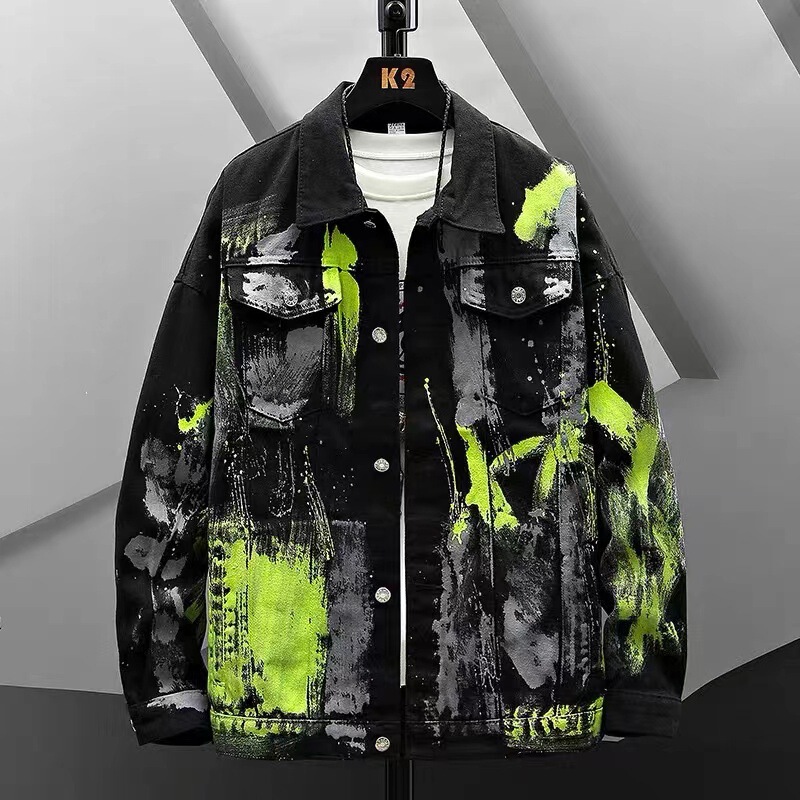 Spring and Autumn New Graffiti Denim Jacket Men's Korean Style Trendy Stylish Top Trendy Brand Ins Loose Versatile Jacket Spring and Autumn New Graffiti Denim Jacket Men's Korean Style Trendy Stylish Top Trendy Brand Ins Loose Versatile Jacket