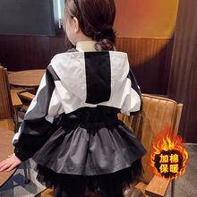 女童冲锋衣秋冬装2024新款洋气加厚棉衣儿童拼接网纱公主连帽上衣
