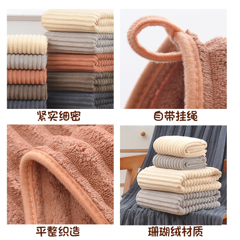 Fábrica al por mayor toallas de peluche de caramelo suave y gruesa coral no se caen toallas de baño domésticas colgable toallas faciales