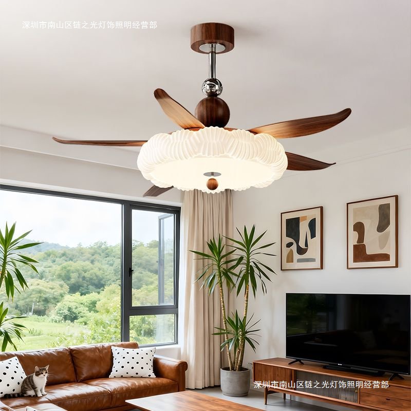 Restaurant Fan Invisible High Wind 2025 New Model Master Bedroom Room Variable Frequency Silent Integrated Zhongshan Ceiling Fan Lamp