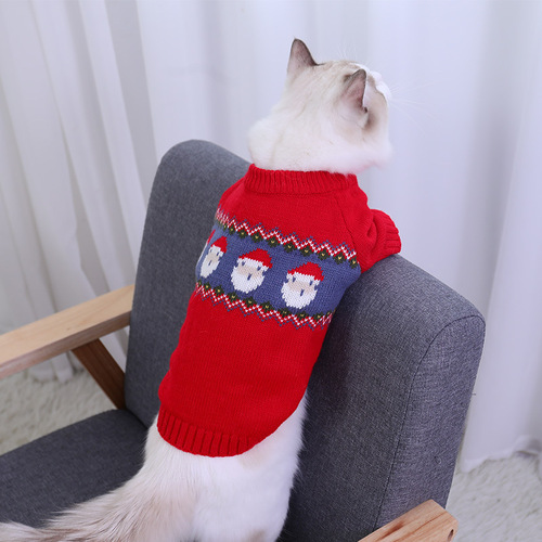 Pet Clothes Cat Christmas Sweater Small Dog Winter Warm Autumn and Winter Pet Clothes  New Style