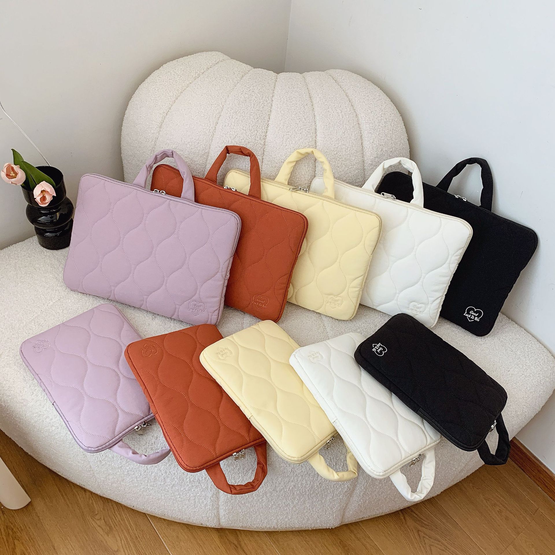 한국어 버전 ins 휴대용 자수 천 라이너 가방 마카롱 컬러 태블릿 보호 커버 낙하 방지 노트북 가방