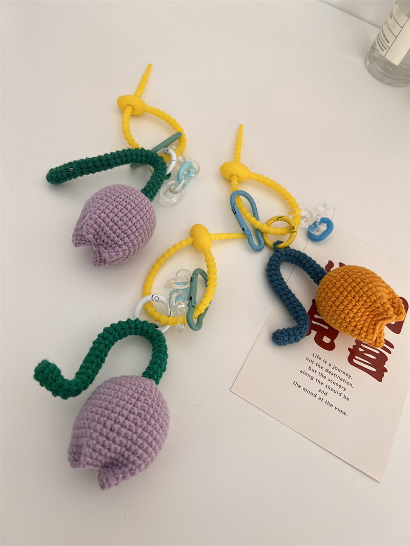 11281 Hand-knitted tulip pendant, women's fresh bag, keychain pendant, schoolbag accessory, Japanese and Korean style for girls undefined