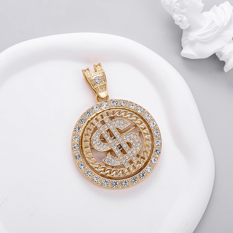 Usd Symbol Rotating Pendant Necklace For Men Gold Finish Trend_voghion.com