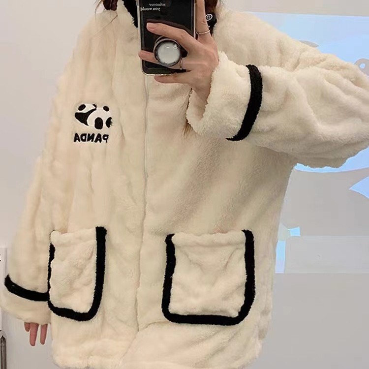 Pijamas de otoño e invierno para mujer más terciopelo grueso de gran tamaño coral vellón 2025 nuevo servicio a domicilio con cremallera casual dulce