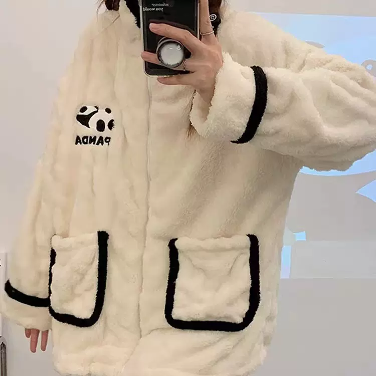 秋冬季睡衣女款加绒加厚大码珊瑚绒2025年新款甜美休闲拉链家居服