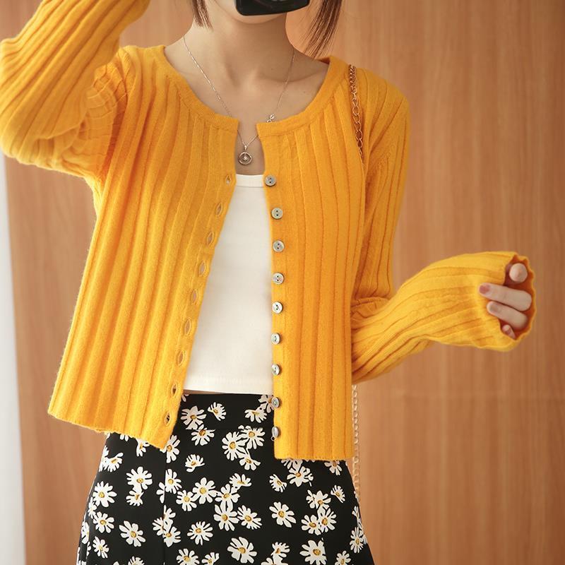 Autumn and Winter New Women's Fashion Ribbed Cardigan Slim Short Outerwear Long-Sleeve Slimming Knit Top Jacket