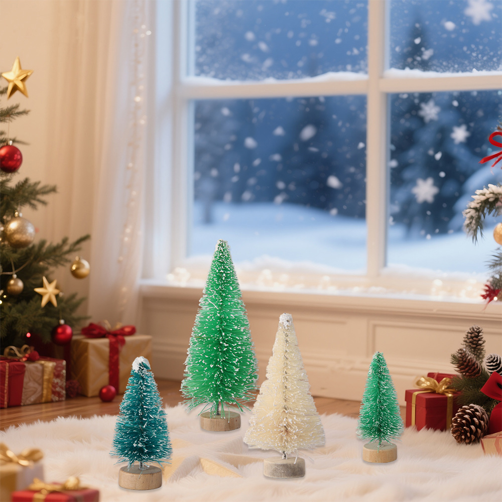 圣诞节装饰品小号圣诞树剑麻丝雪塔松蓝绿迷你小树松针树桌面摆件