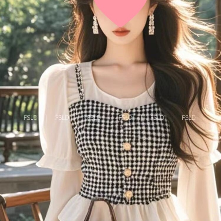 减龄一整套穿搭今年流行的格纹连衣裙子套装秋装女2025年新款时尚|undefined