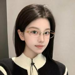 日本系金糸楕円メガネ女性顔小高智雰囲気感防止ブルーレイ素顔ファッション近視鏡ins風