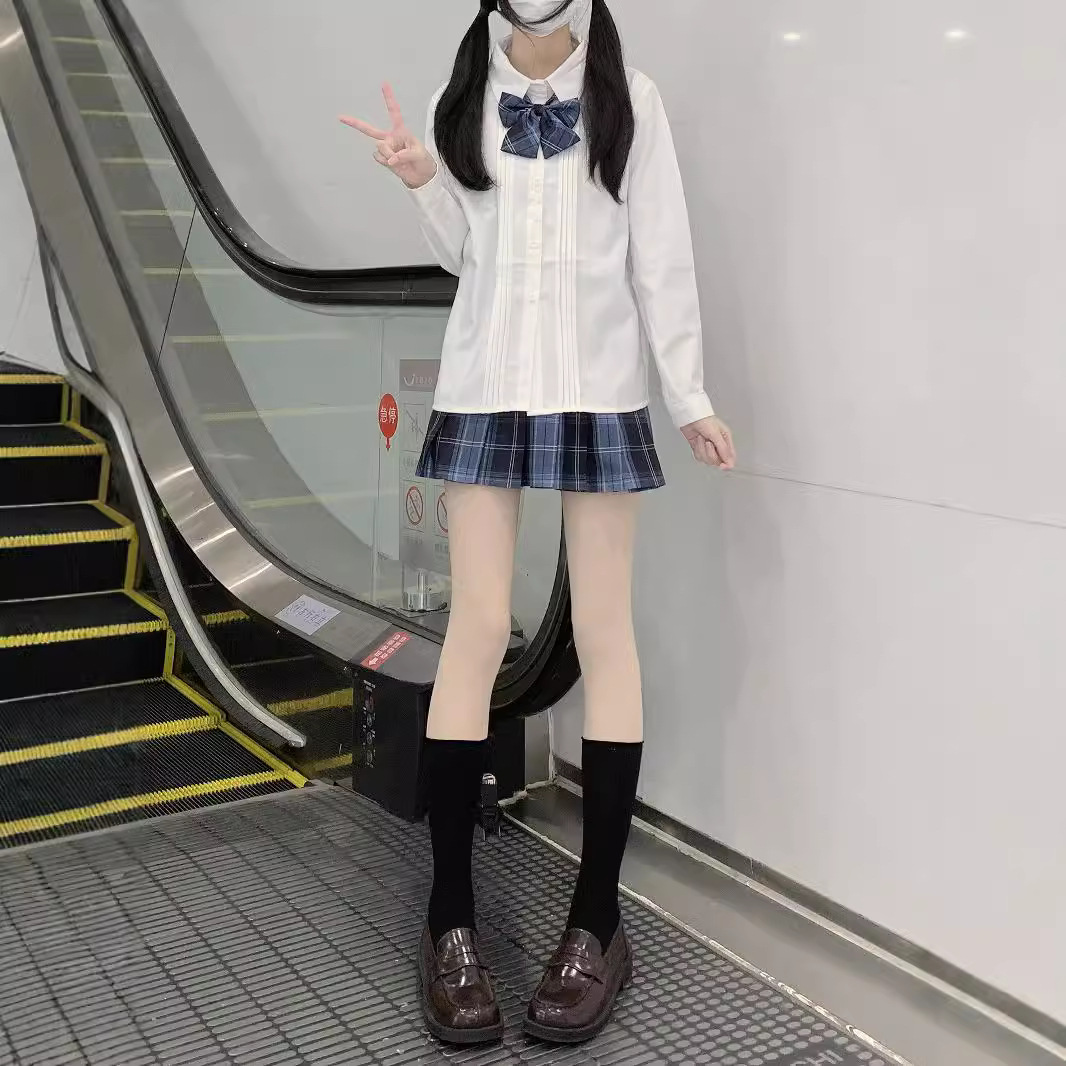 支持定制 JK制服风琴褶衬衫收腰修身衬衫尖领方领刺绣长袖