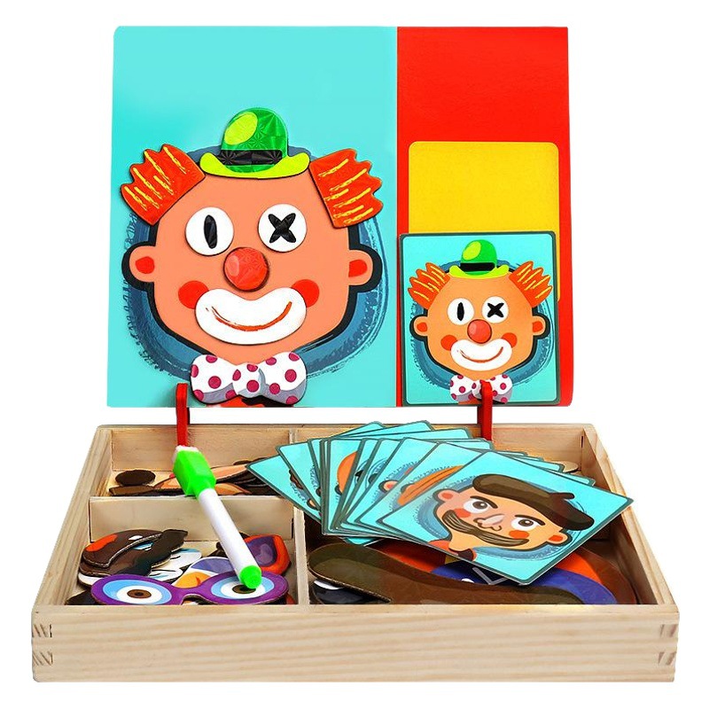 Bebé desarrollo de inteligencia rompecabezas de madera magnética para niños personaje facial características pegatinas magnéticas educación temprana juguetes educativos