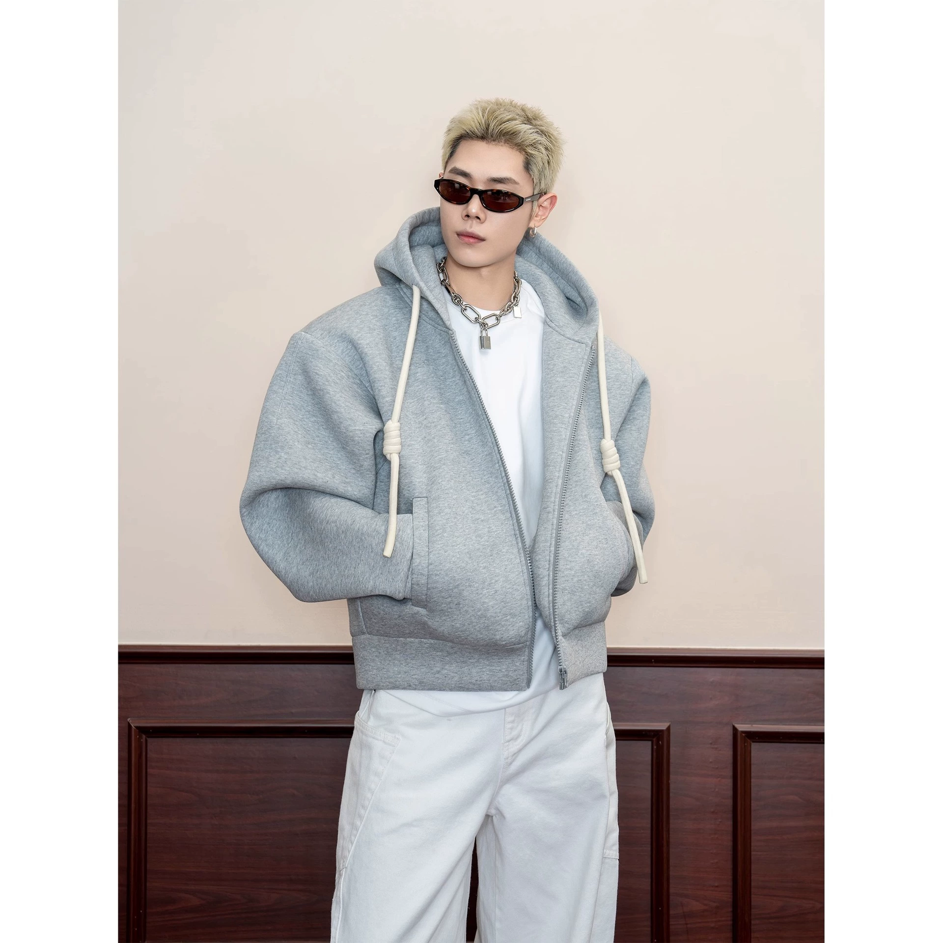 2025 весна и осень новая свободная толстовка с капюшоном кардиган куртка мужская и женская ручная плетеная веревка сплошной цвет свитер с капюшоном пара