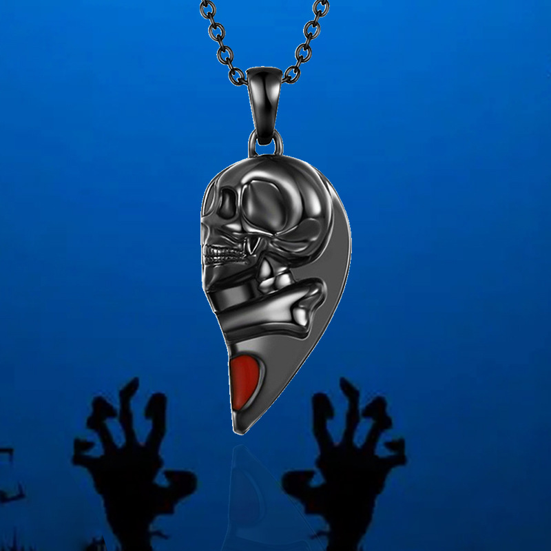 Daily, Street Occasion Alloy Material Retro Heart Shape Skull Alloy Cable Chain Pendant Necklaces Wholesale