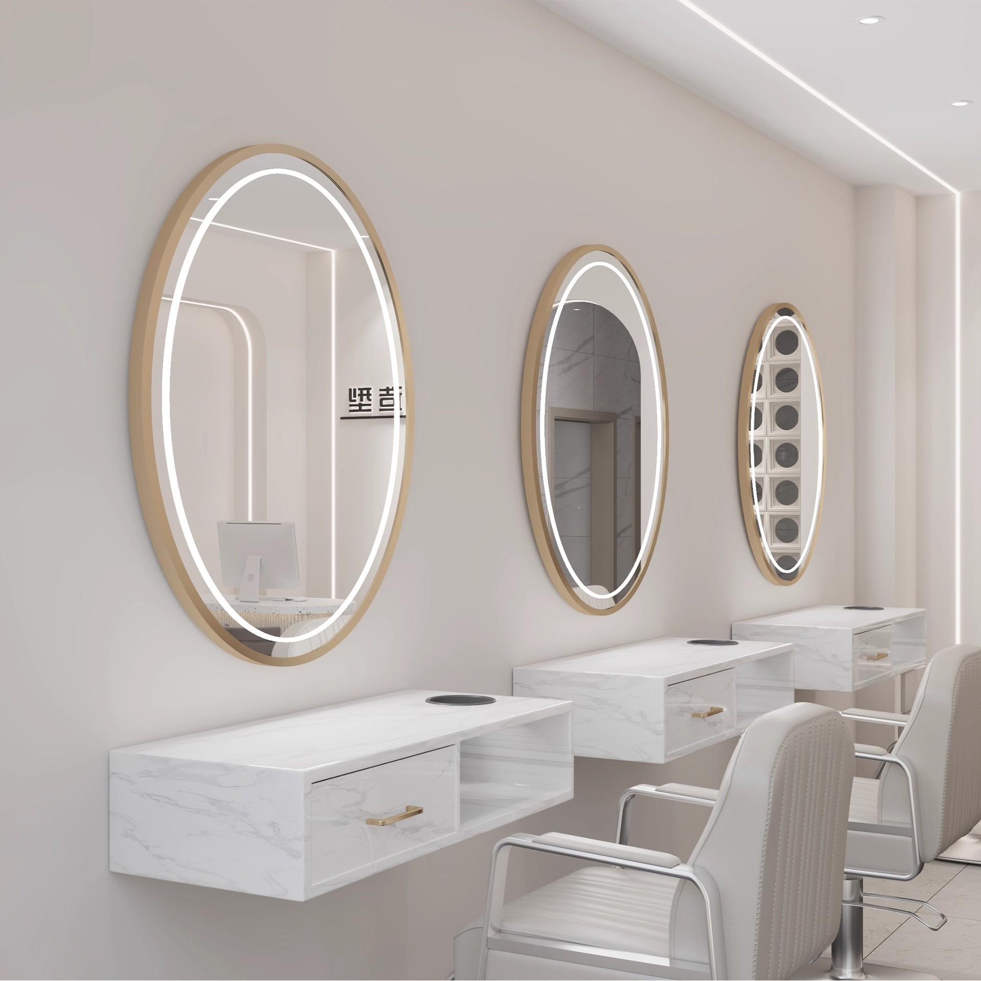 Nueva peluquería belleza con espejo de lámpara, peluquería integrada, área especial de teñido en caliente, tienda de moda de celebridades de Internet, gabinete de espejo de pared al por mayor