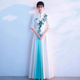 合唱比赛表演服女长裙中国风2026新款白色演出服成人红歌朗诵礼服