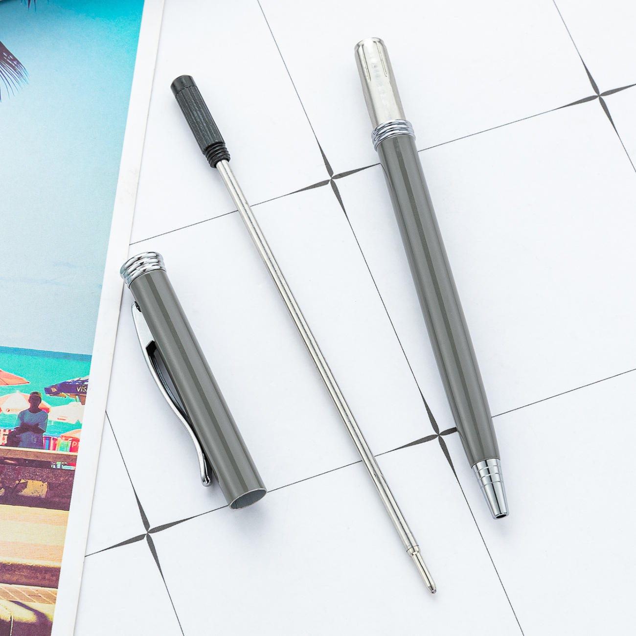 Nuevo bolígrafo de barra de aluminio puede fijar logotipo gris plateado hotel banquero bolígrafo de regalo de negocios bolígrafo de metal giratorio