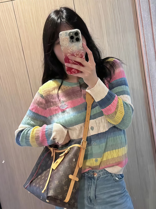 高品质西太后针织开衫女装小土星彩虹条纹毛衣撞色长袖外套上衣冬|undefined