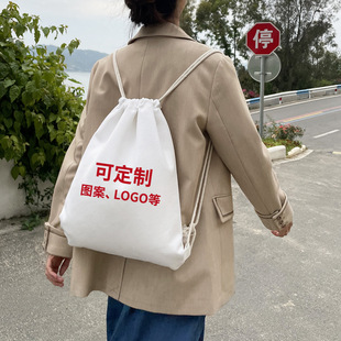 Canvas Drawstring Backpack Bag Wholesale Blank Cotton Bag Advertising Custom Drawstring Shoulder Student Backpack Bag Customization