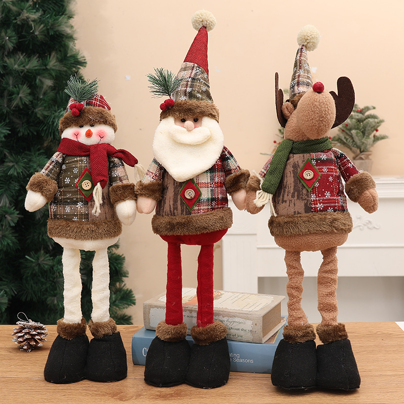 Navidad muñeca de nieve de alce piernas retráctiles muñeca gorra de punto ventana decoración marrón explosivo transfronterizo