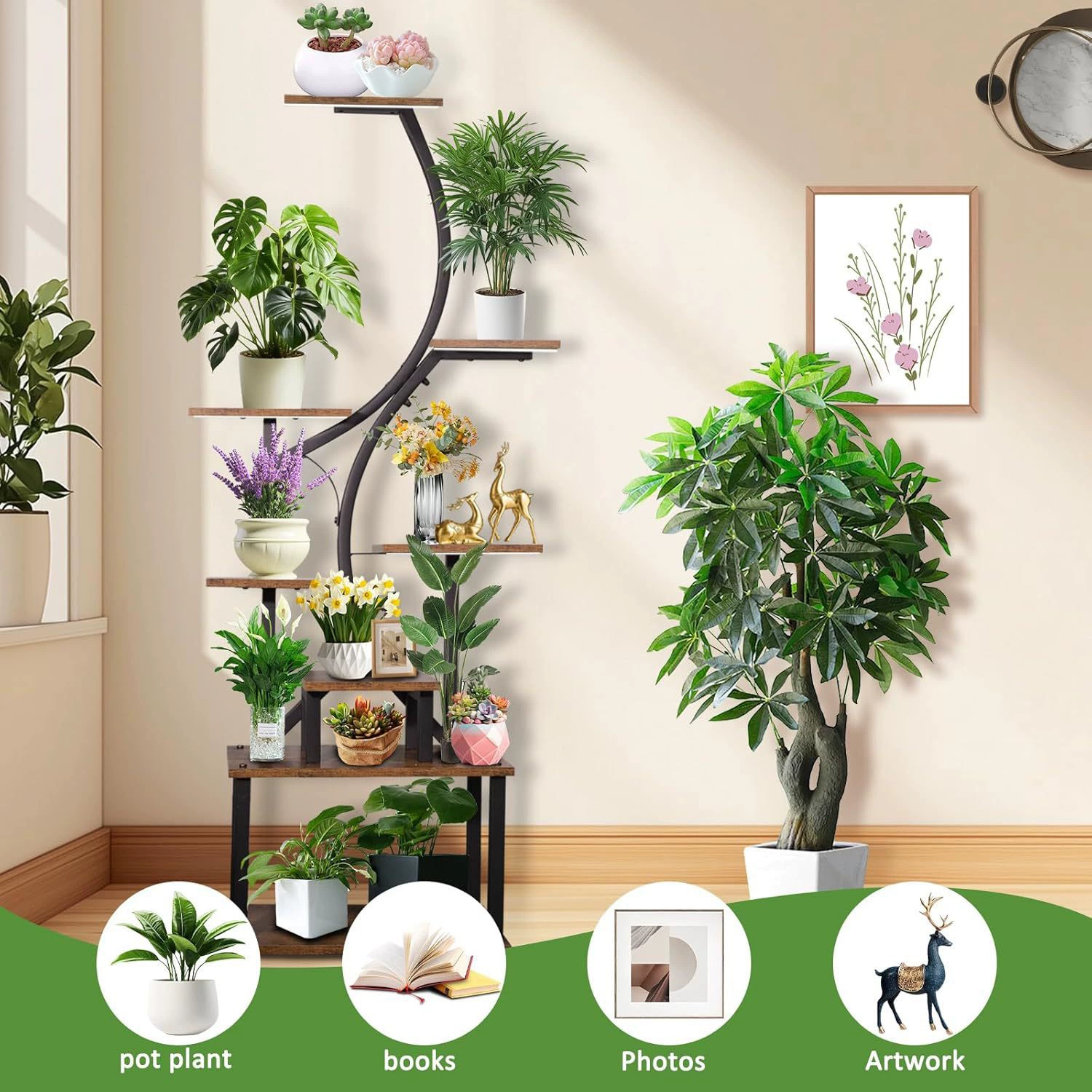 Трансграничная металлическая стойка для растений Крытый уголок растительный кронштейн в сочетании с железным деревом в сочетании с креативным многослойным кронштейном для цветочного горшка