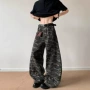 美式男女宽松迷彩牛仔裤