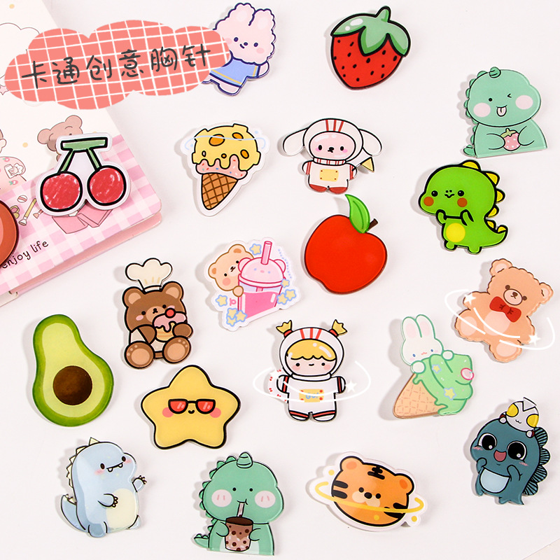 lovely Cartoon Brooch originality Acrylic clothes Bag Accessories Pin student badge Jewelry