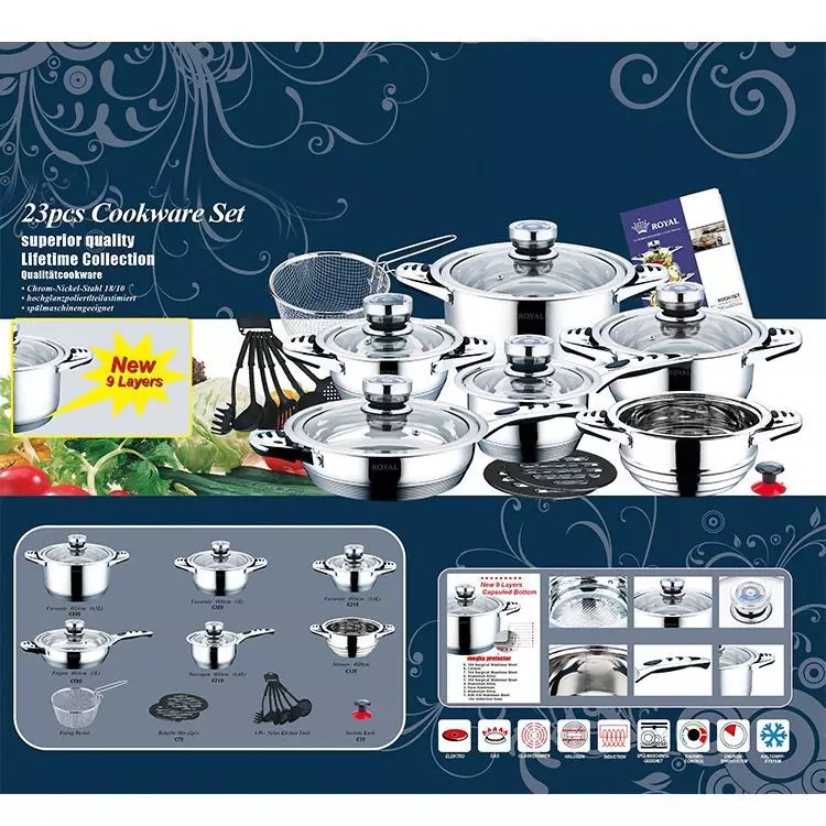 Exit Foreign trade The original single- 23 German pot Stainless steel pan bottom pan suit Milk pot Frying pan non-stick cookware