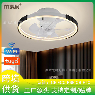 Cross-Border Supply of 110V Ceiling Bedroom Dining Room Living Room Lamp Ceiling Fan Three-Color Dimming Smart Fan Lamp