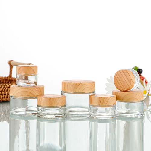 Wood grain cover frosted glass cream bottle 50g60g facial cream bottle travel portable eye cream sample bottle