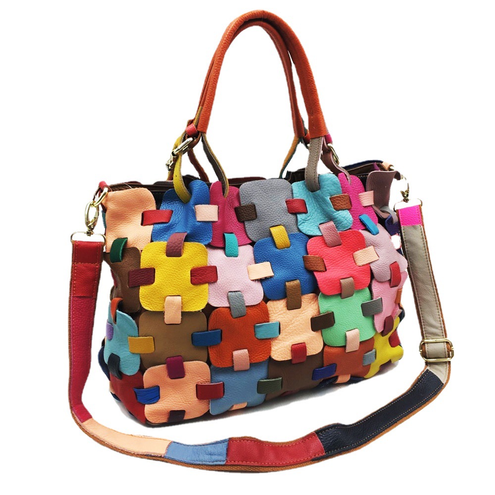 Fashionable women's handbags handmade patchwork square handbags, crossbody bags, colored genuine leather bags for women_voghion.com