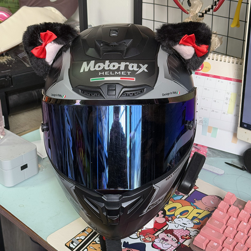 Auto Parts and Accessories, Universal Helmet Accessories Stickers - black-cat-red-bow
