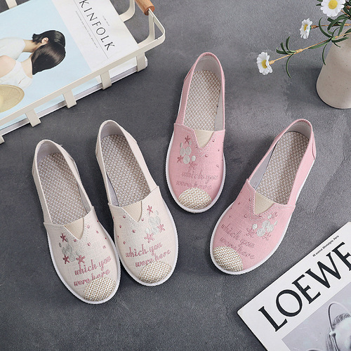 2024 women's casual canvas old Beijing cloth shoes single shoes middle-aged and elderly canvas shoes breathable and comfortable soft sole one-step