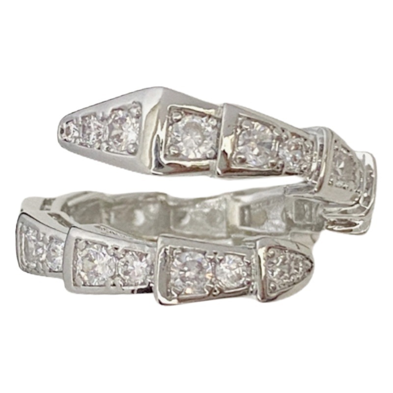 Camellia light luxury full diamond design plated 750 small snake ring diamond-embedded open snake bone all-match trendy female ring