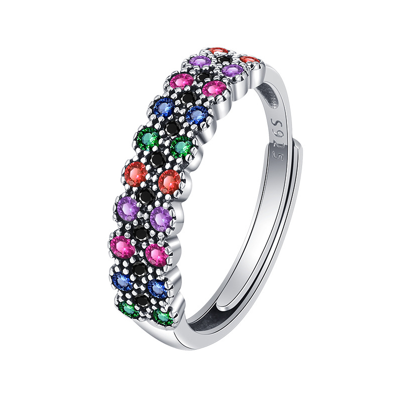 Retro Sweet Multicolor Sterling Silver Inlay Zircon Open Rings display picture 4