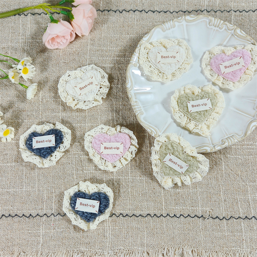 Fresh and delicate lace fabric letter and heart patches, 2026 new Korean style bangs stickers, magic stickers, accessories