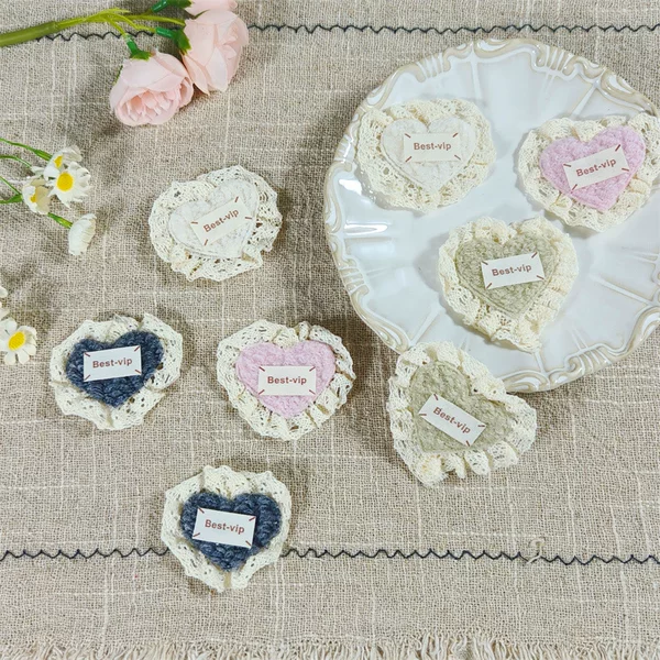 Fresh and delicate lace fabric letter and heart patches, 2026 new Korean style bangs stickers, magic stickers, accessories