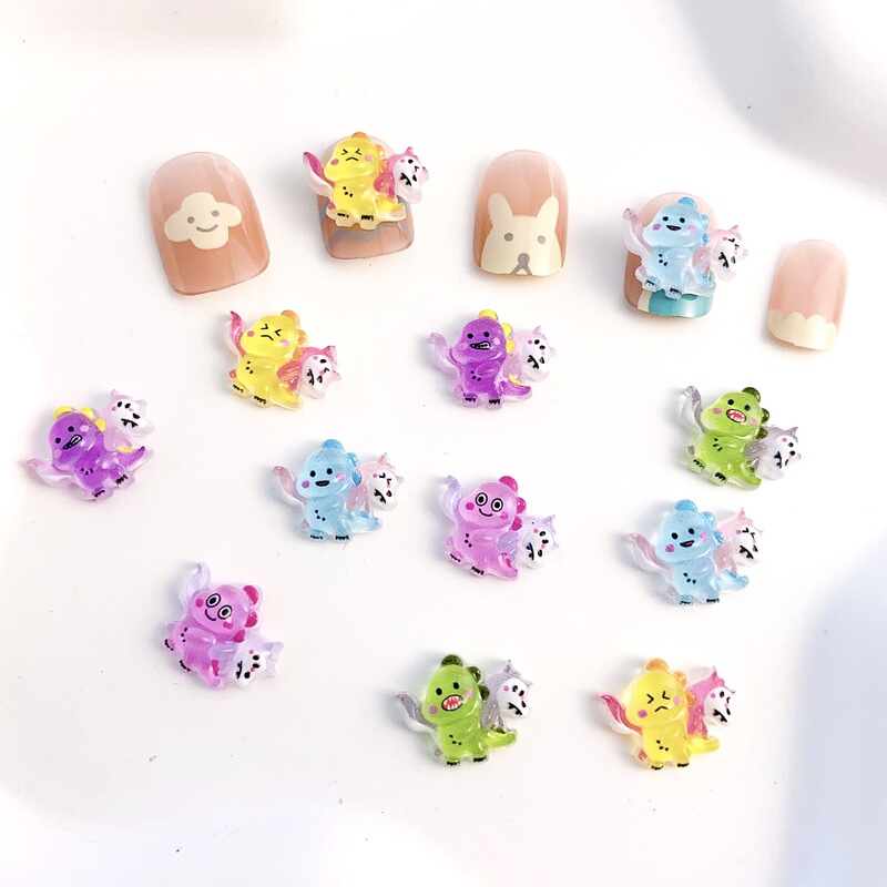 Tiktok popular dinosaur carrying Wolf nail accessories mini cute little dinosaur resin cartoon accessories nail decorations