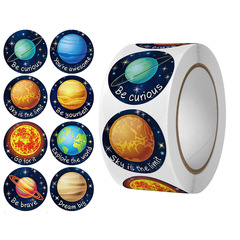 500貼/卷星球玩具獎勵不乾膠封口貼兒童學習太陽系星球英文貼紙