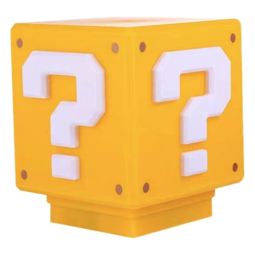 Luz de signo de interrogación de Mario, luz de noche, luz colorida, caja silenciosa, tres generaciones de signos de interrogación, sonido de monedas de oro, luz de ambiente de escritorio creativa